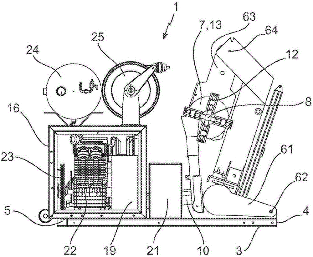 Onboard device for mounting/dismounting tyres of heavy goods vehicles