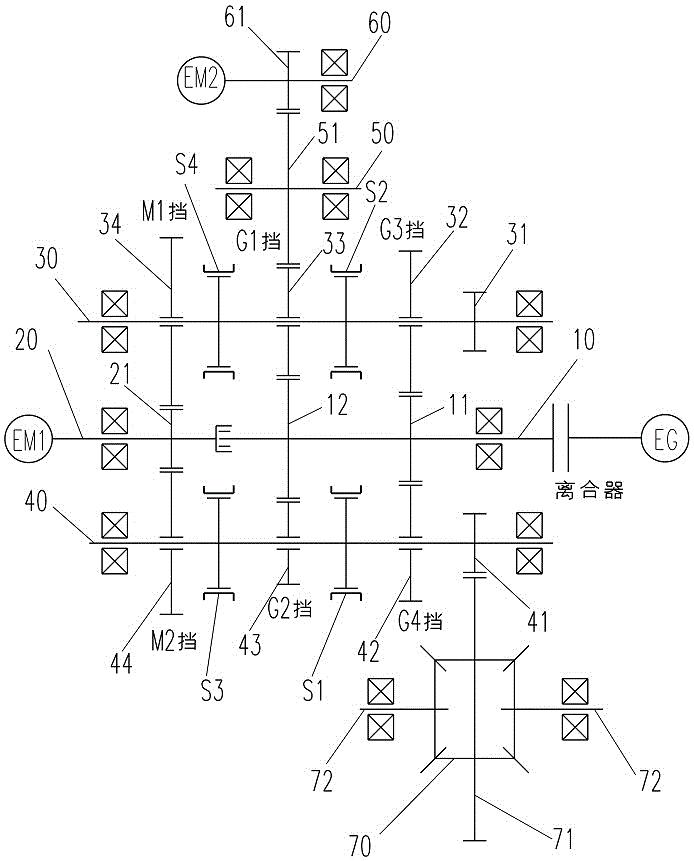 Six-gear hybrid transmission for hybrid electric vehicle and application method thereof