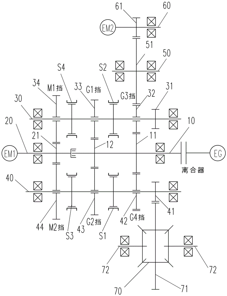 Six-gear hybrid transmission for hybrid electric vehicle and application method thereof