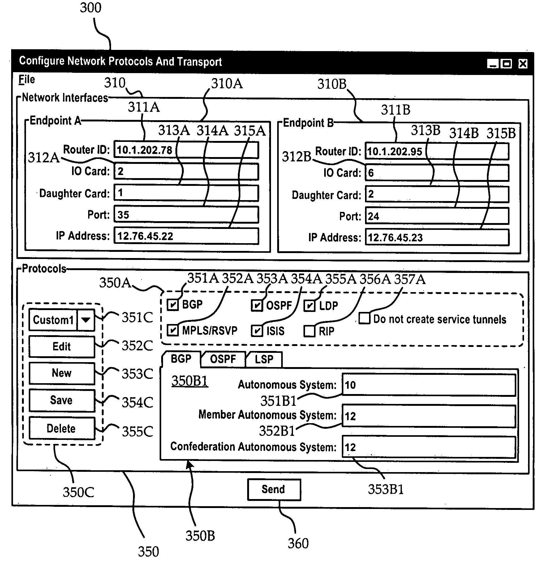 User interface system and method for inter-router protocol and transport configuration