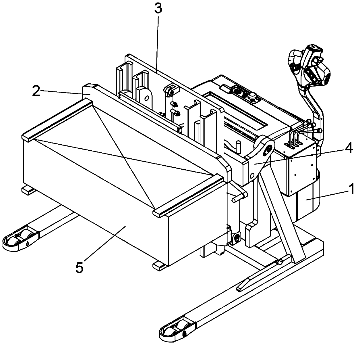 Electric transportation vehicle with clamping, overturning and rotating mechanisms