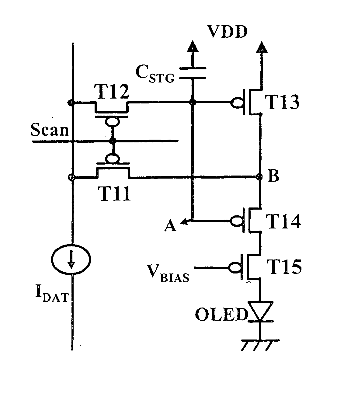 Picture element structure of current programming method type active matrix organic emitting diode display and driving method of data line