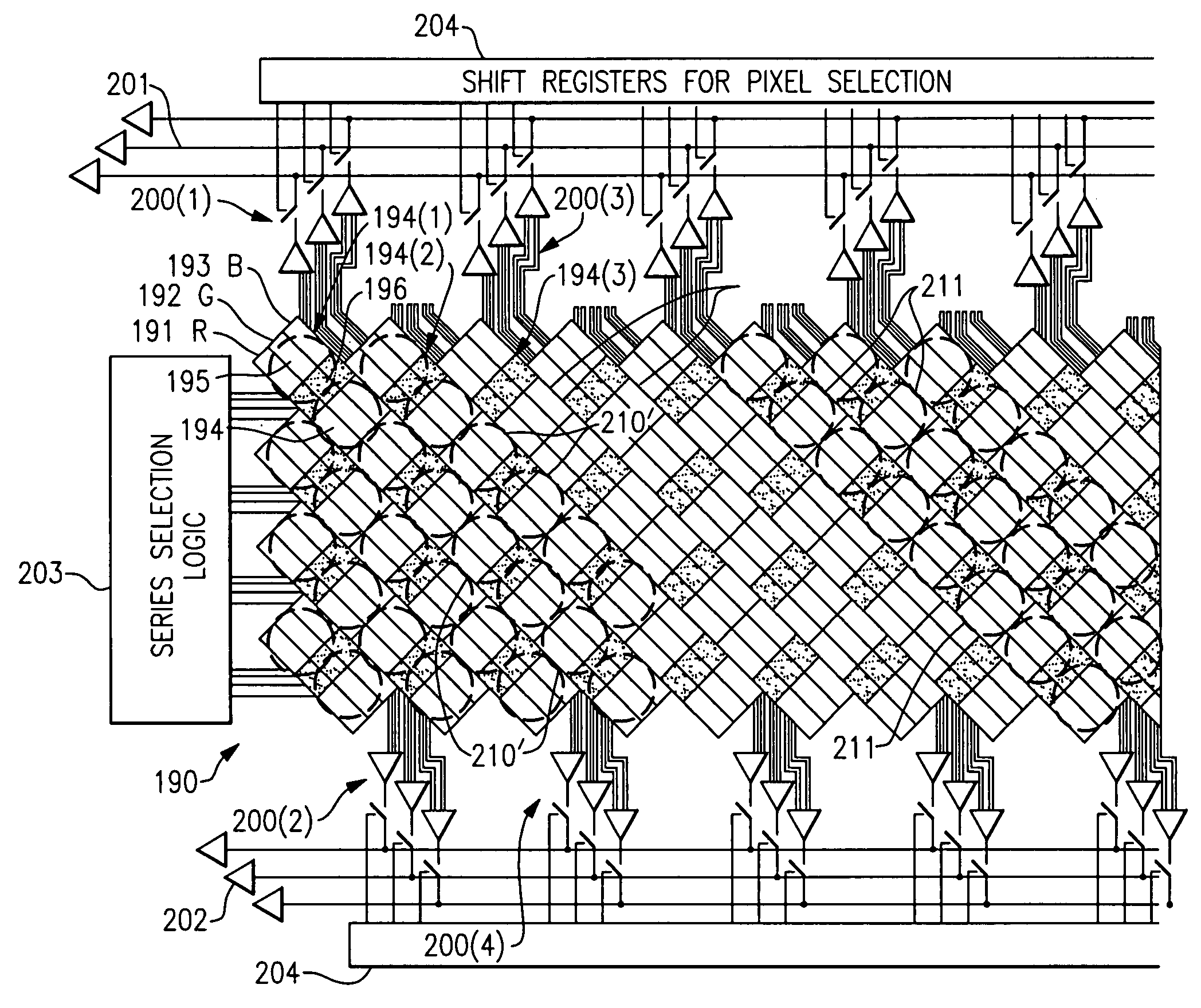 Scanning imager employing multiple chips with staggered pixels