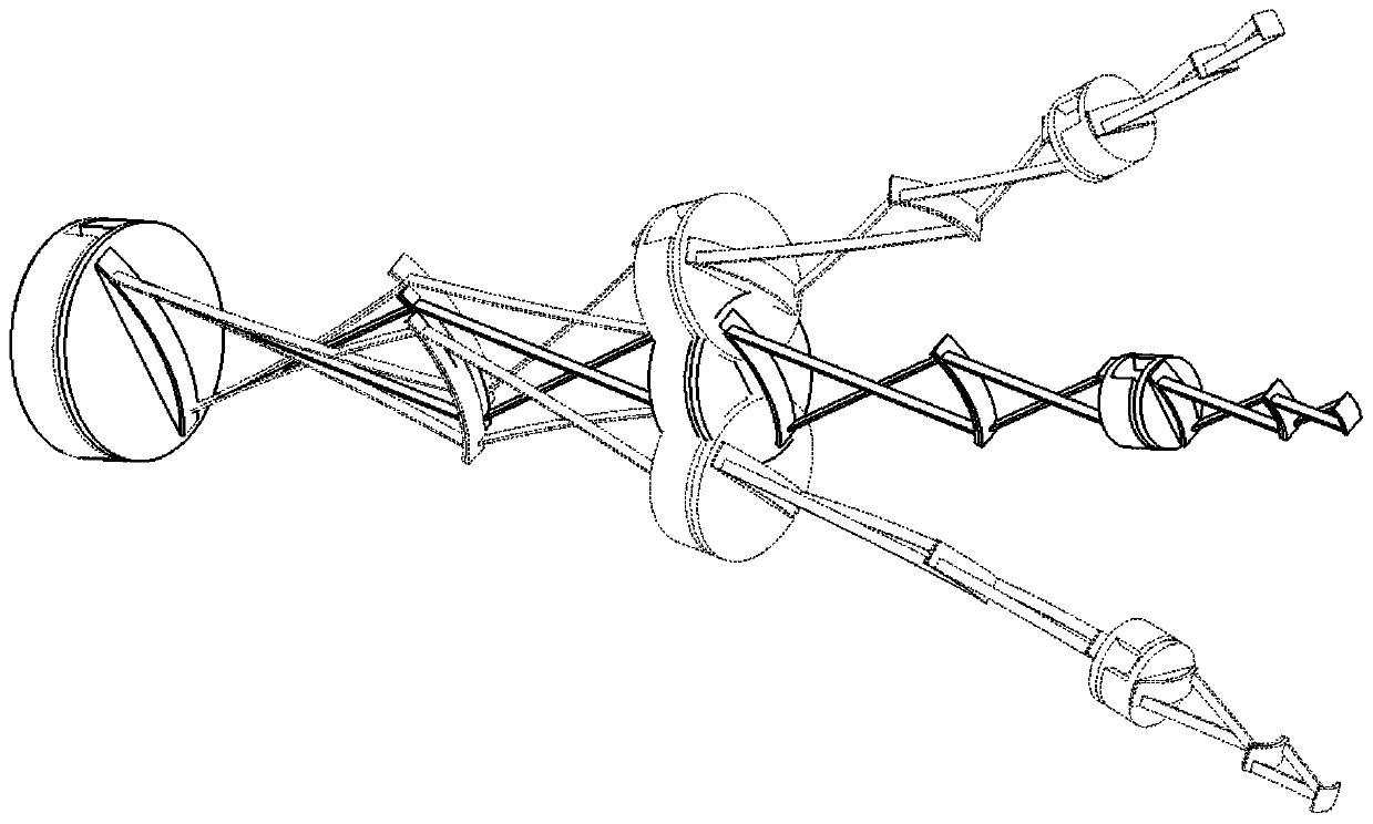 Passive bending axial rotation mechanism based on cambered surface free ends and three-reed crossed reeds