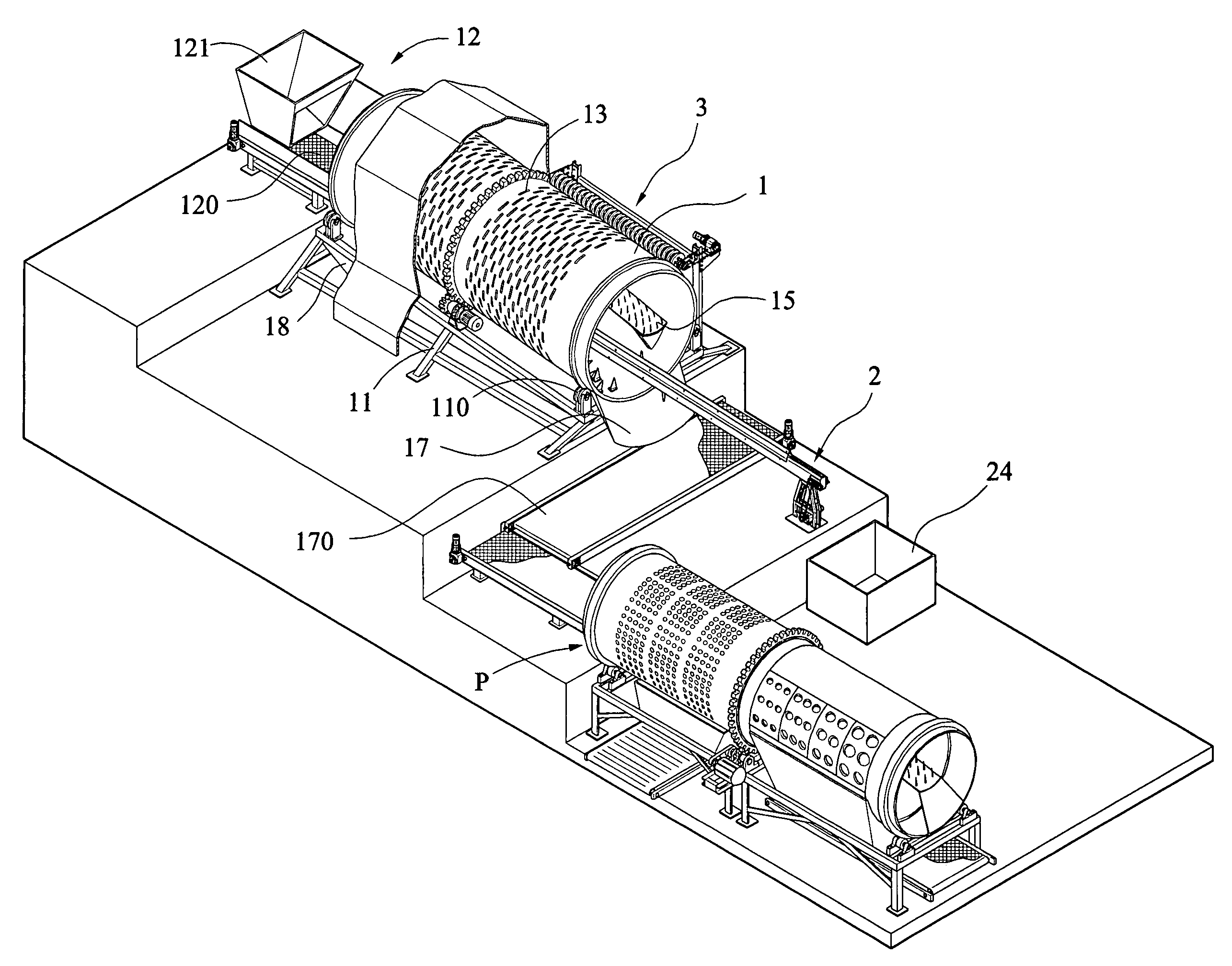 Apparatus for piercing garbage bags, washing materials released from the pierced garbage bags, and collecting nonrigid, elongate objects and powder