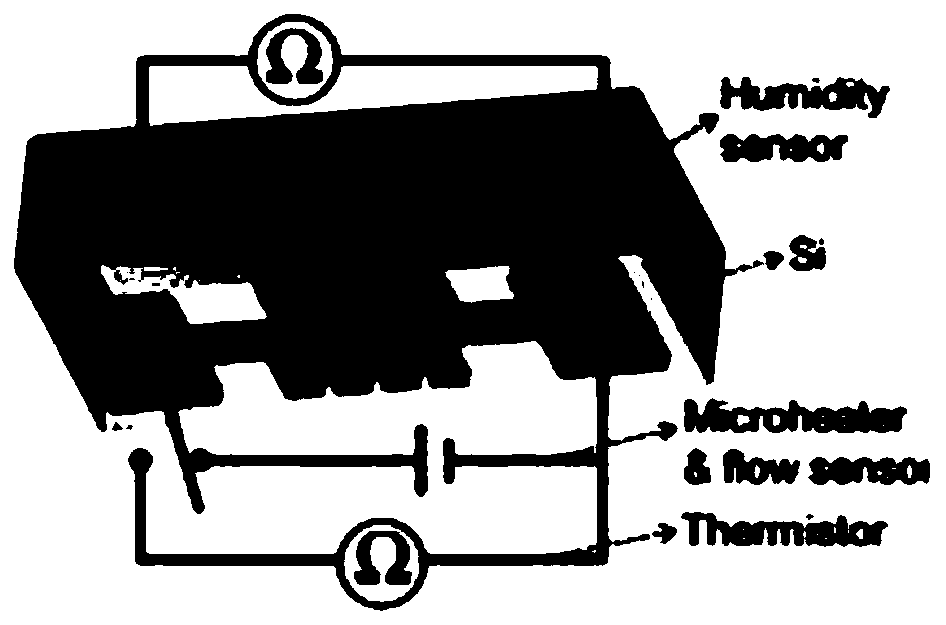 Multifunctional gas sensor capable of simultaneously detecting humidity, temperature and flow and preparation method thereof