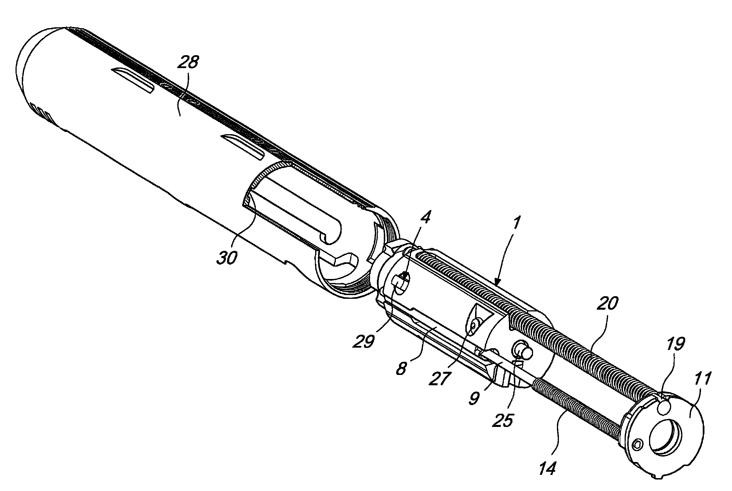 Locking and recocking assembly with swivel breech-lock and rotating locking head, particularly for inertially-actuated weapons using the kinetic energy of recoil