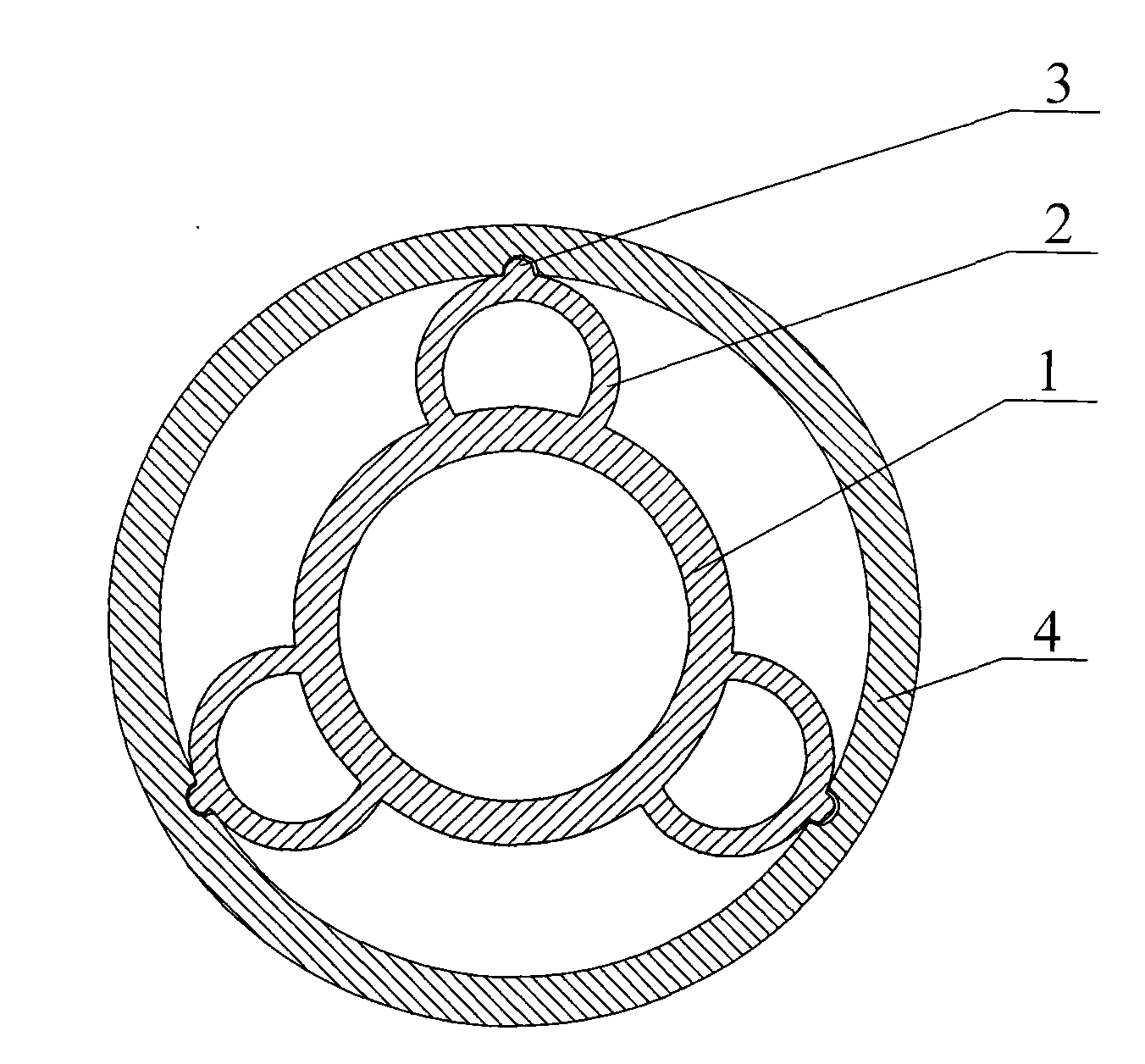 Rotary flexible shaft supporting tube with support blades having double-node cylindrical-annular sections