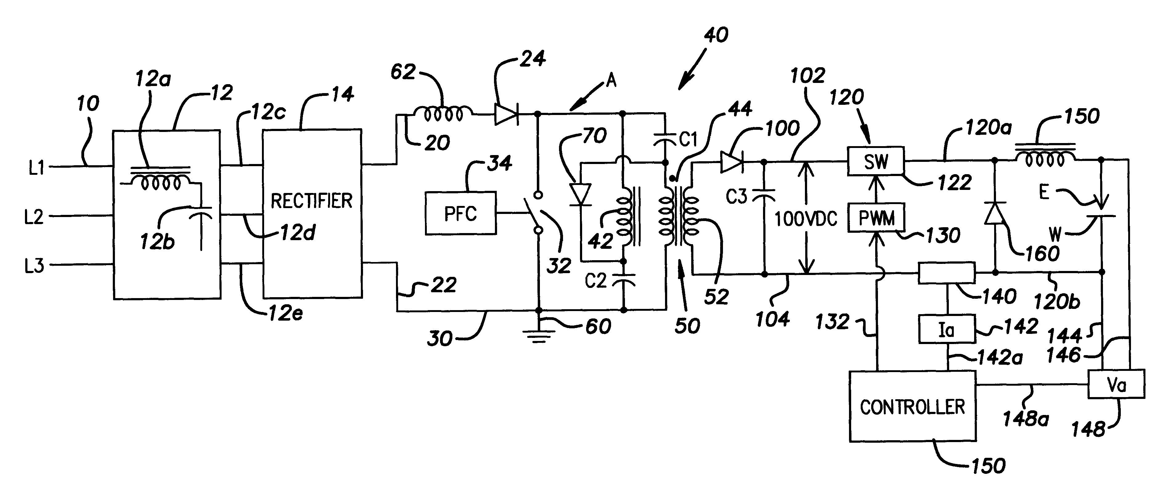 Electric arc welder for variable AC input