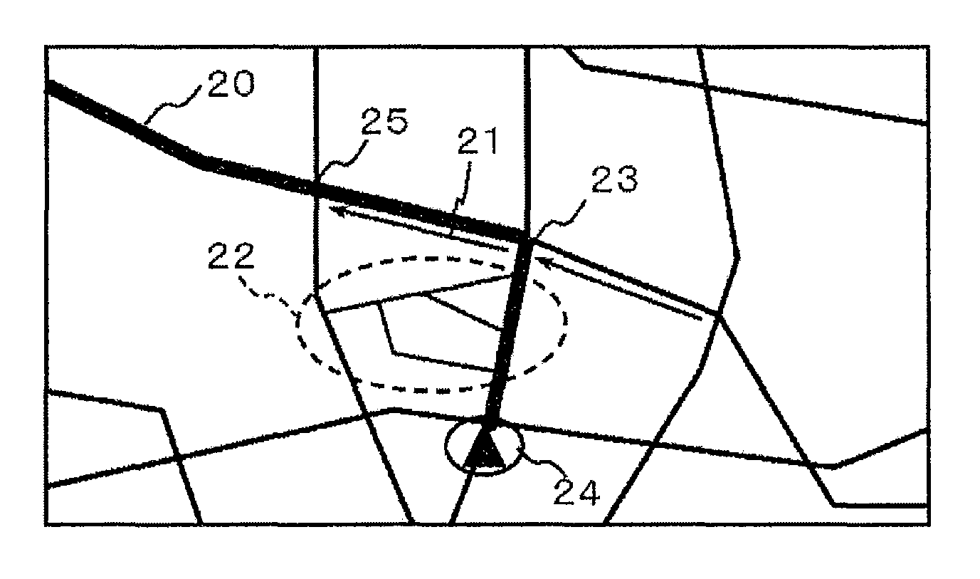 Navigation device and control method for displaying detour