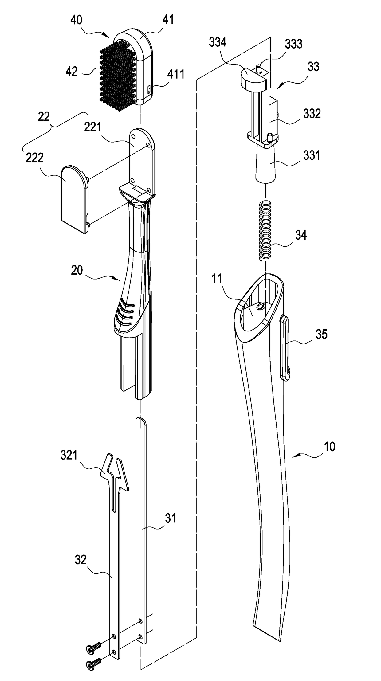 Toothbrush with push-back replaceable brush head