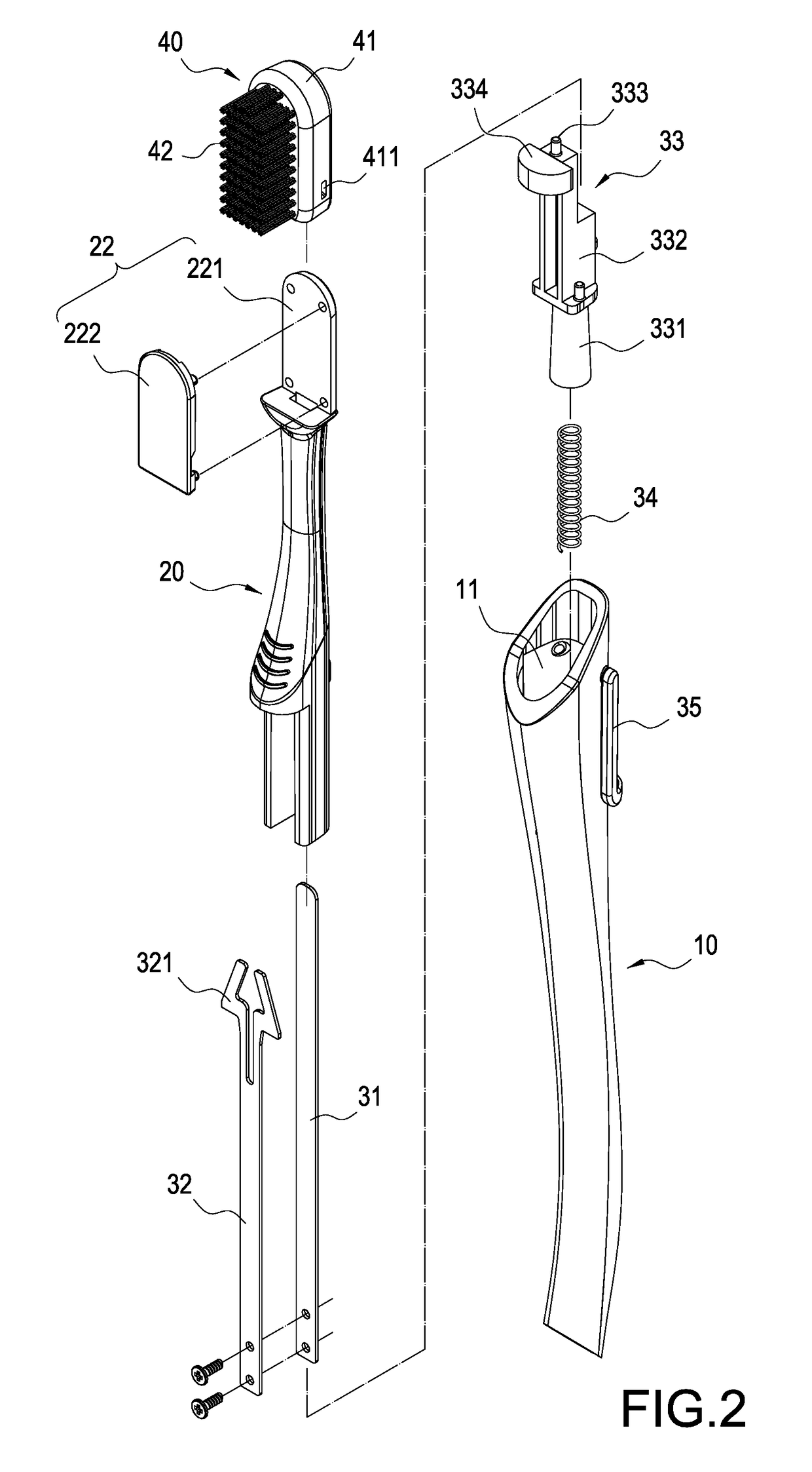 Toothbrush with push-back replaceable brush head