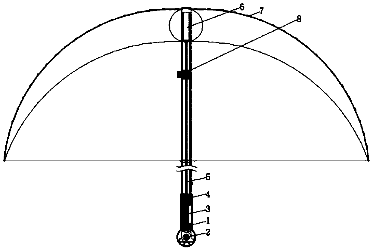 Umbrella capable of preventing body wetting and reducing umbrella fabric dripping based on airflow and using method