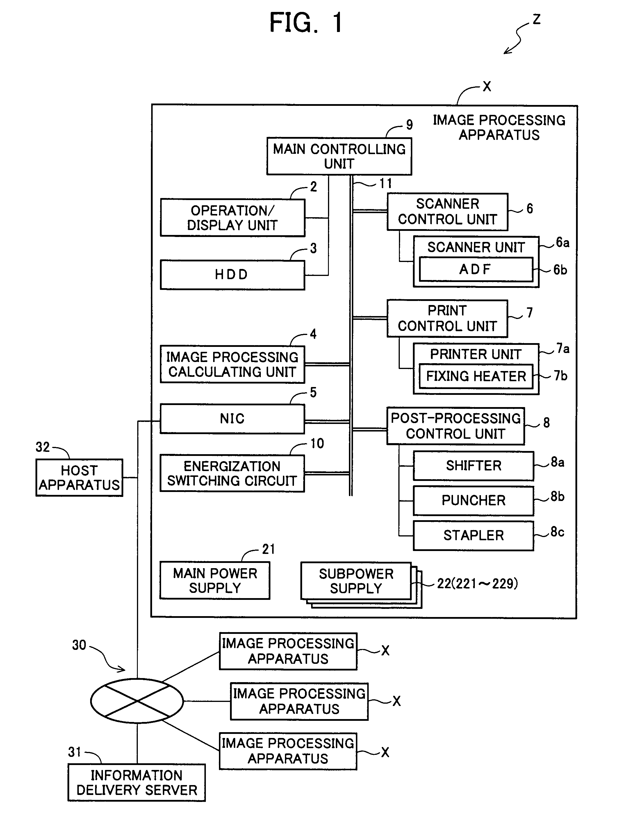 Image processing apparatus having an energization switching unit and control information updating unit