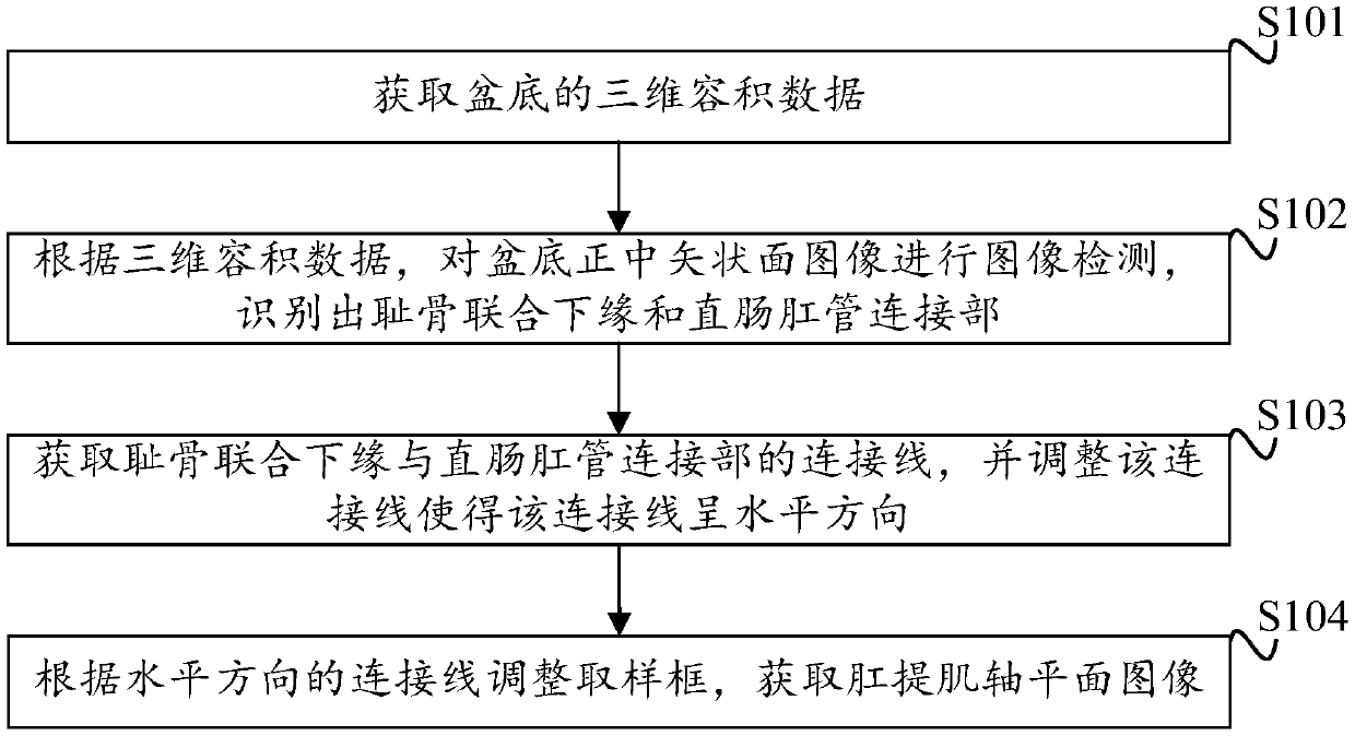 Method and device for plane image processing of levator ani muscle axis