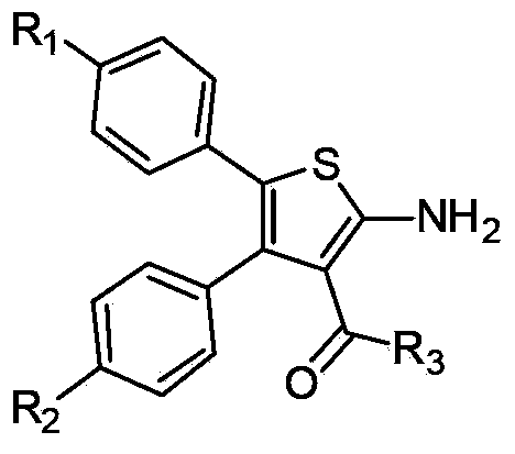 3, 4, 5-tri-substituted aminothiopene chemical compound and preparation and application thereof