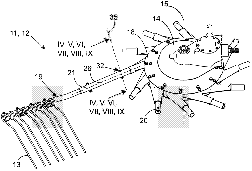 Rotor of haymaking machine provided with arms in two parts connected by an improved connecting device