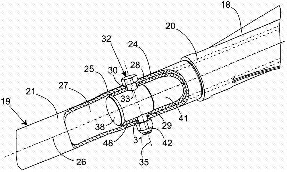 Rotor of haymaking machine provided with arms in two parts connected by an improved connecting device