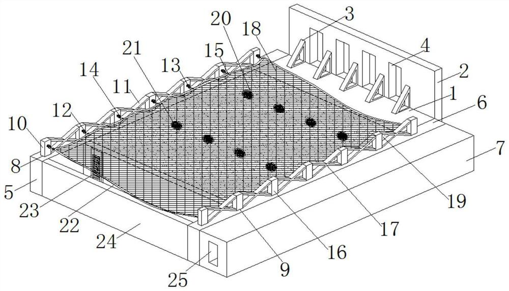 A tailings debris flow landslide protection structure with a buffer structure