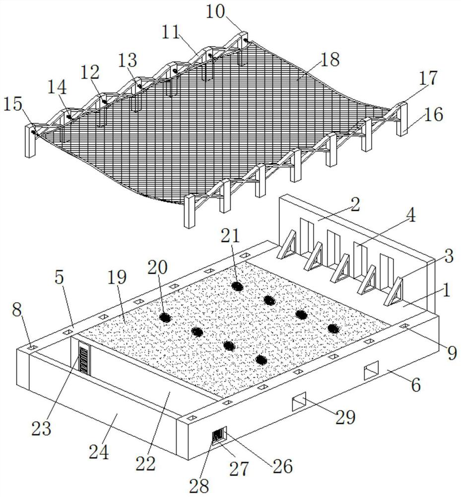 A tailings debris flow landslide protection structure with a buffer structure