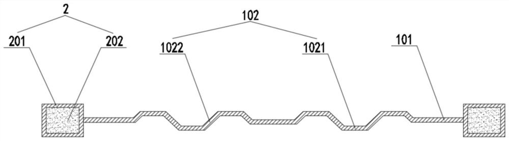 A corrugated steel wall with dissipative corners