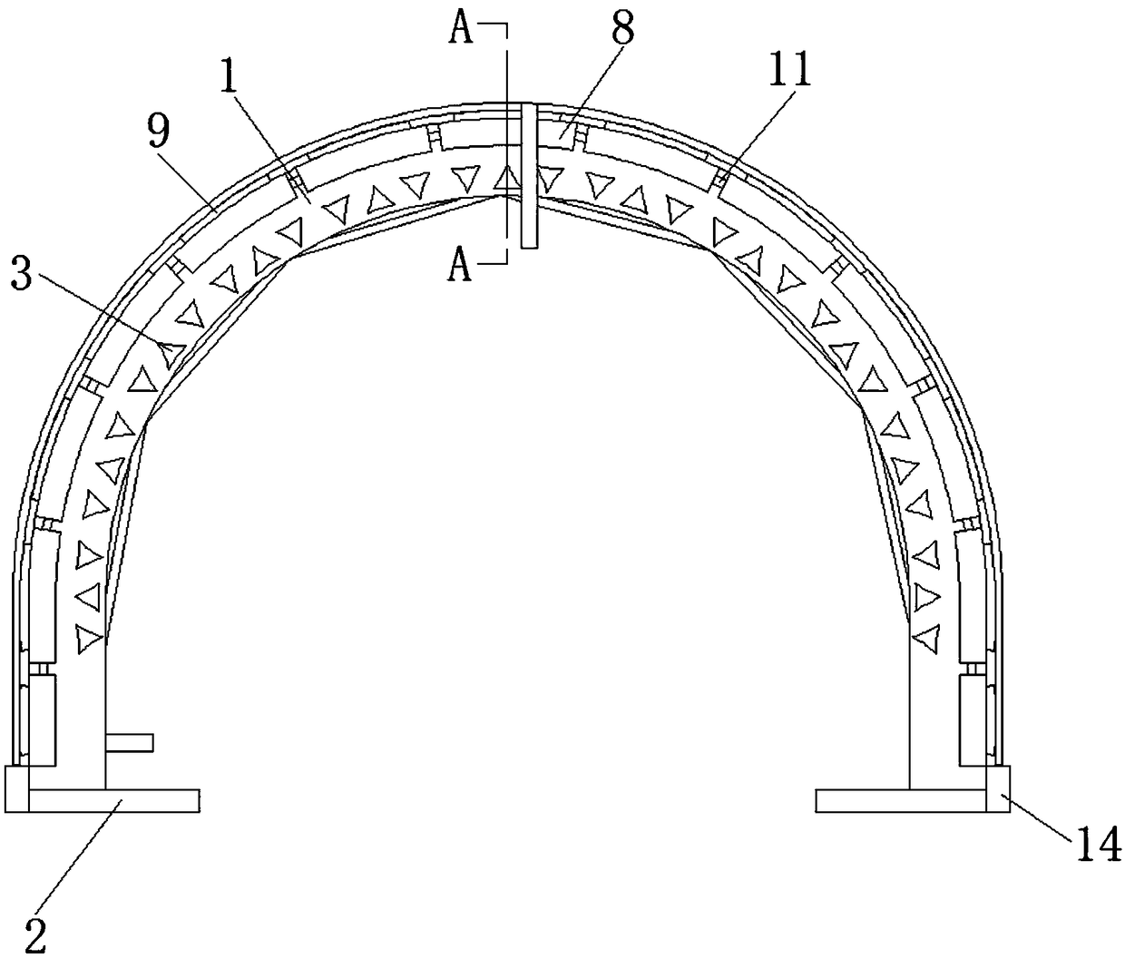 Active stress eliminating device for loose sand and gravel geology tunnel construction