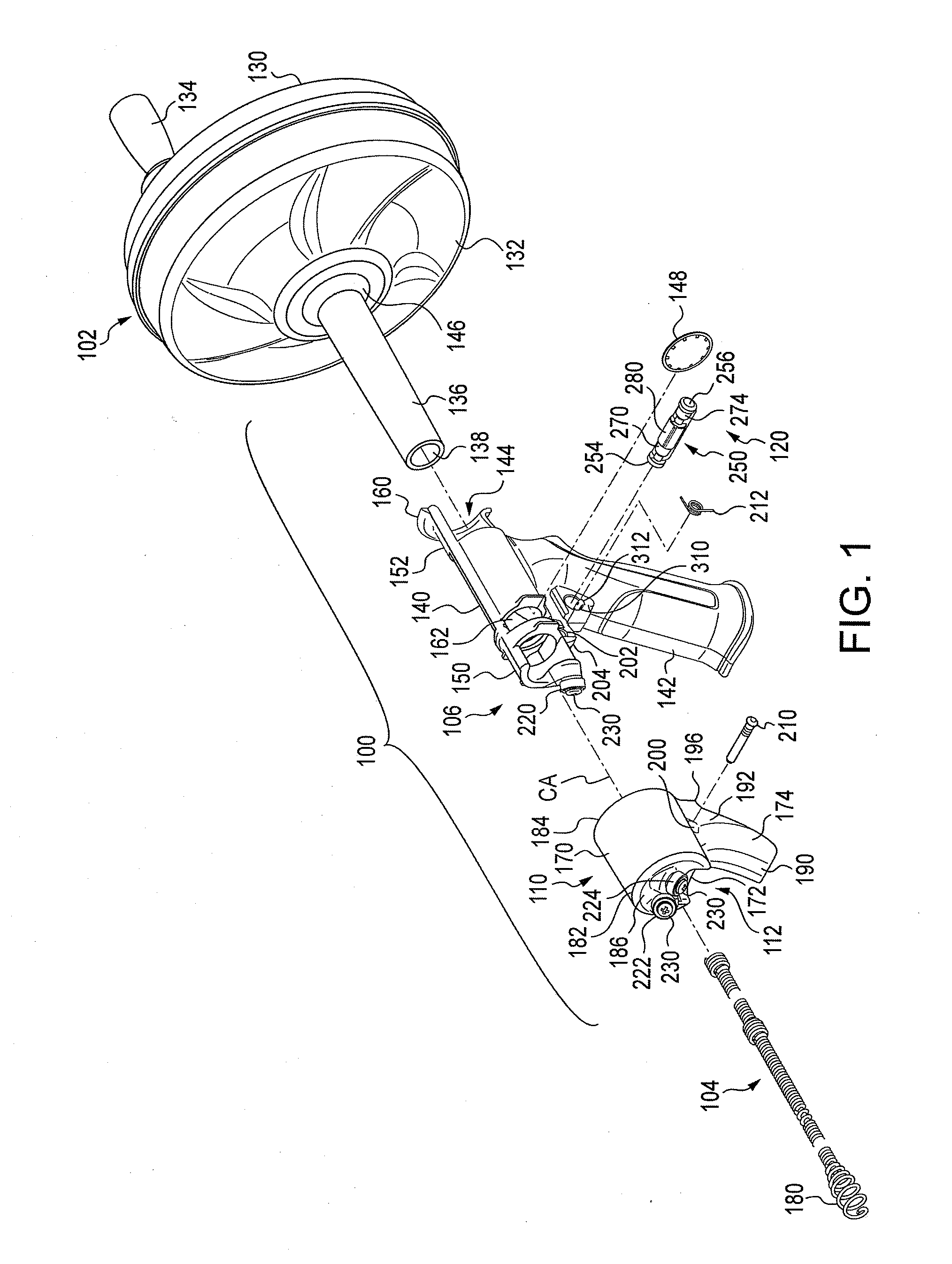 Feed control lock for hand operated drain cleaner