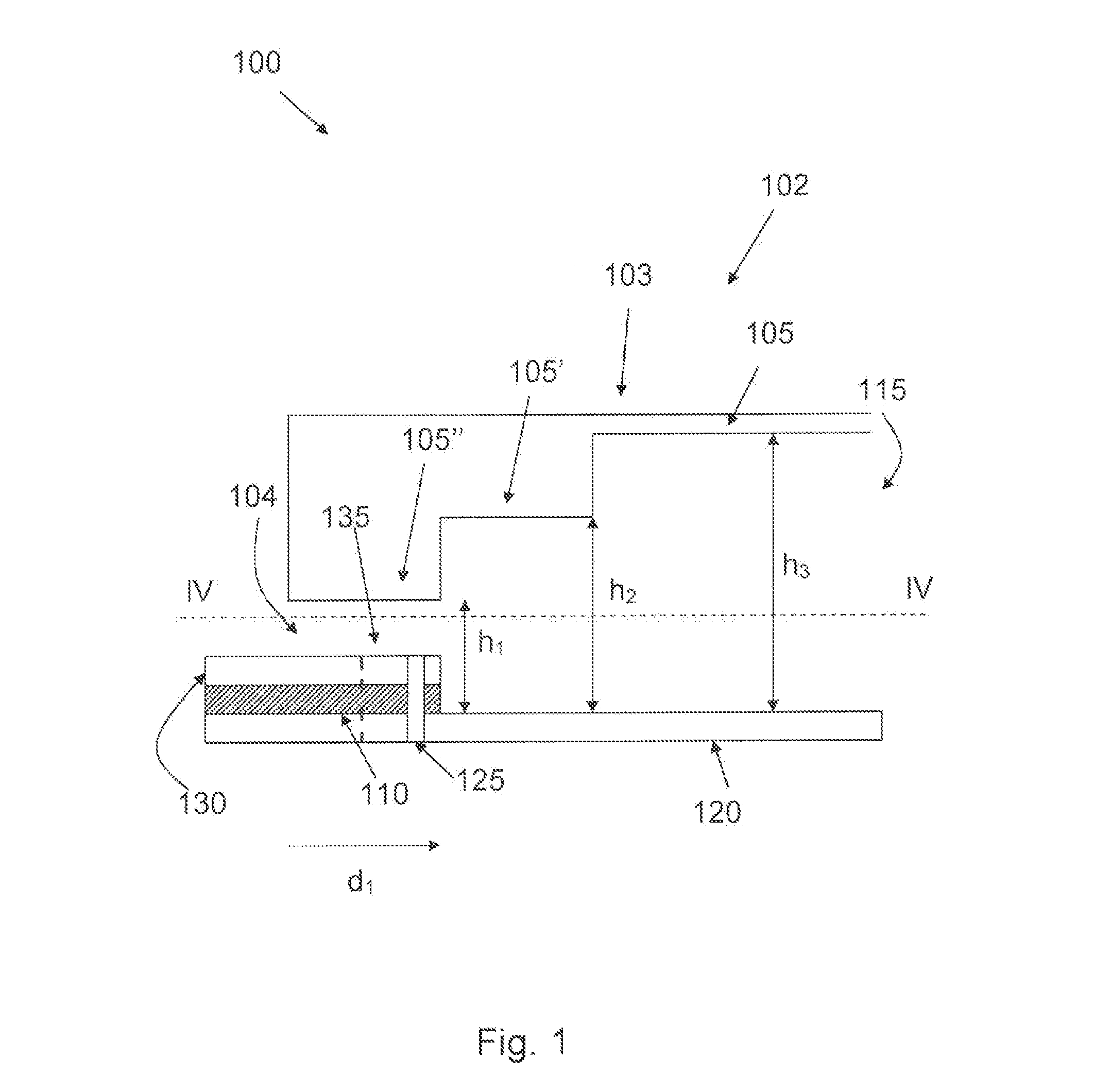 Transition between a microstrip protruding into an end of a closed waveguide having stepped sidewalls