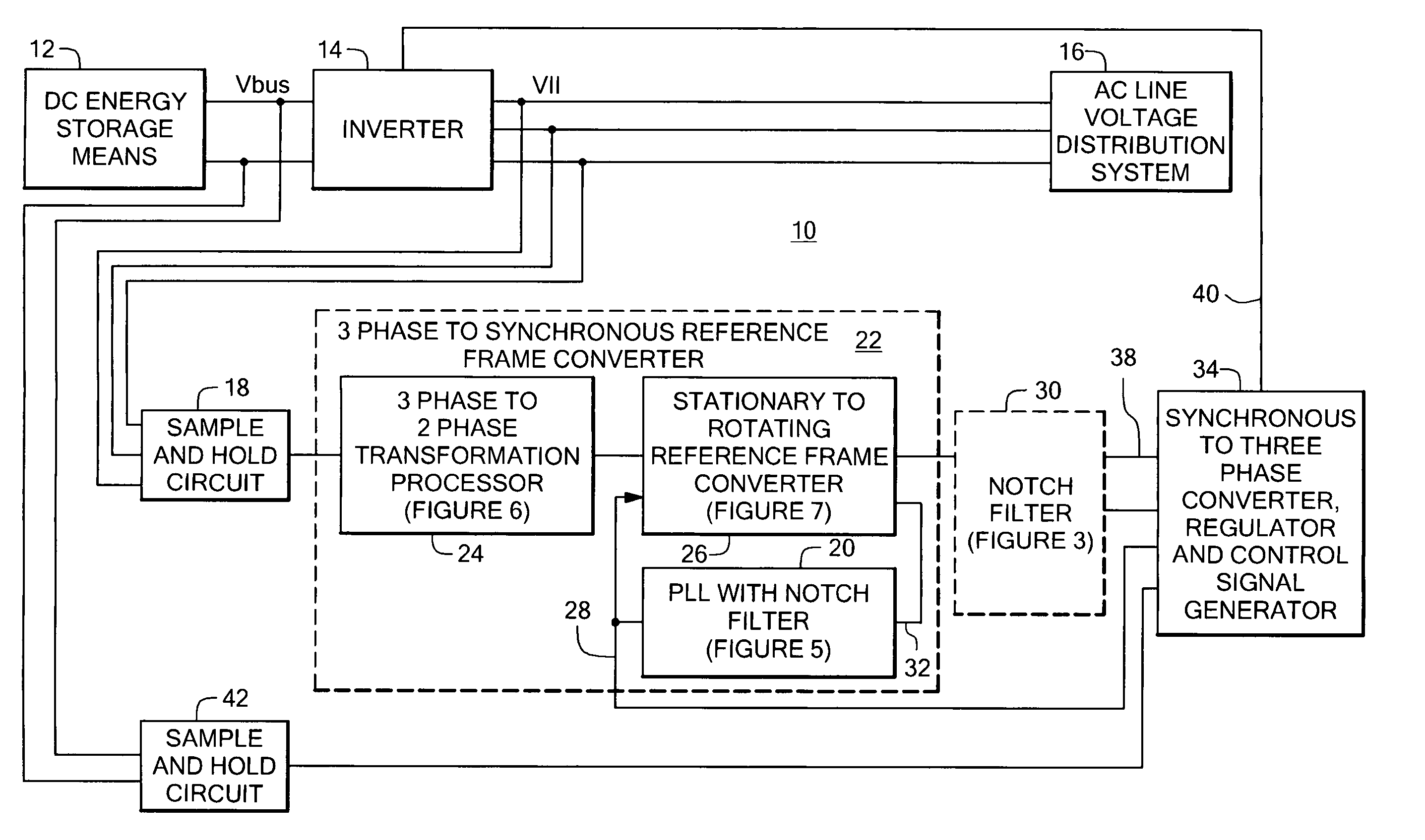 Power system having a phase locked loop with a notch filter