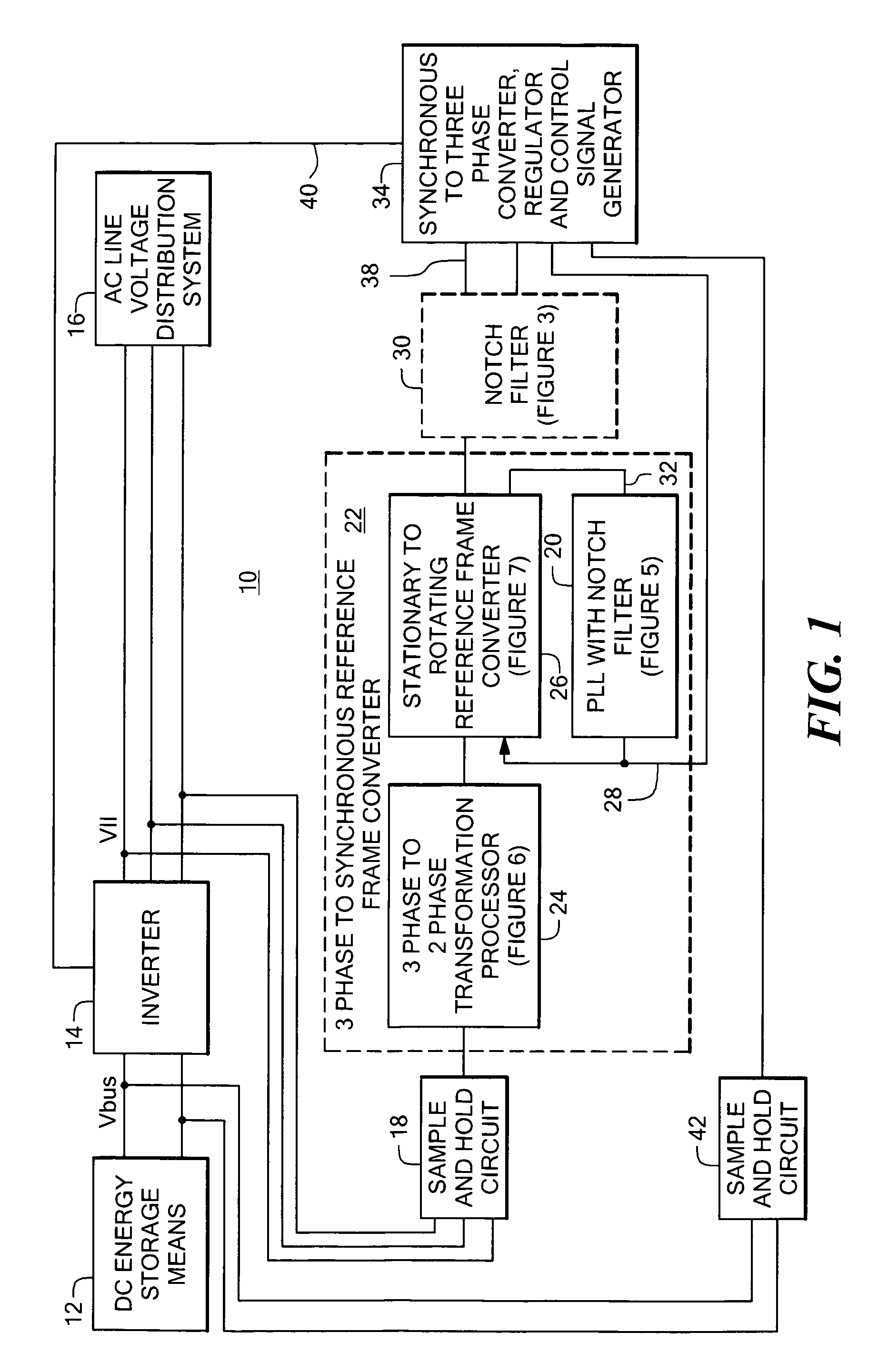 Power system having a phase locked loop with a notch filter