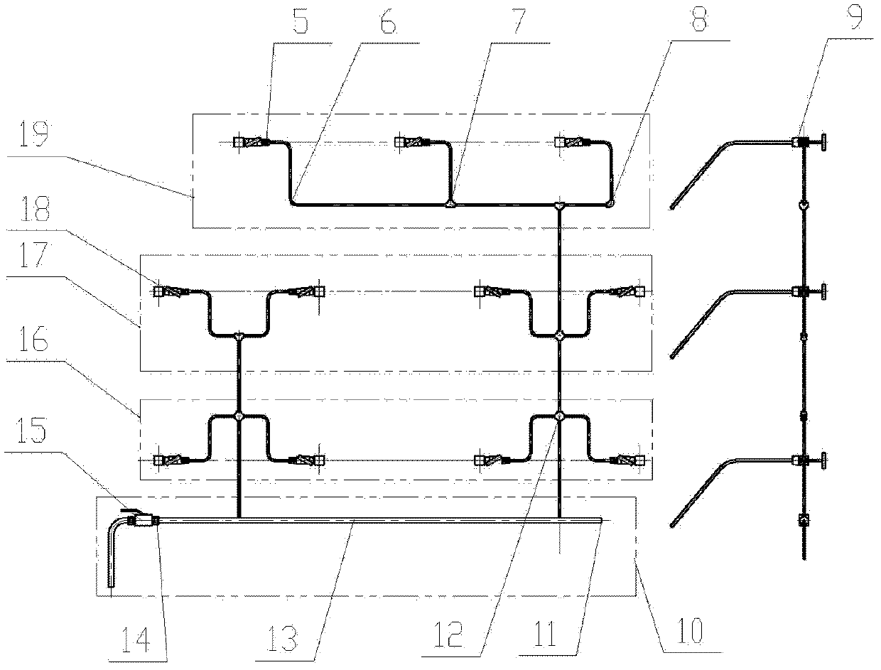 Integrated blowdown apparatus of trailer operation bin with eleven high-pressure gas cylinders