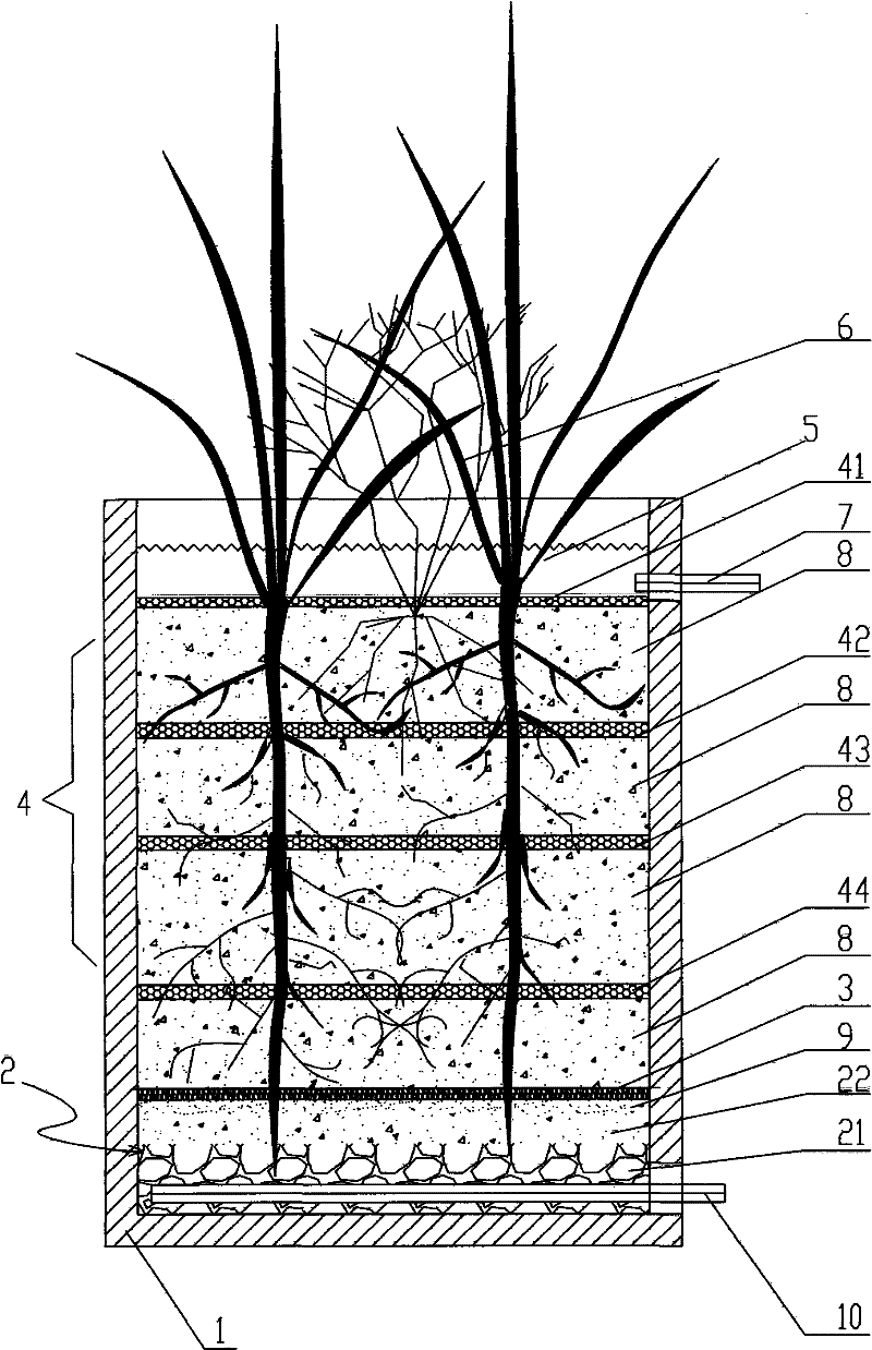 Method for treating wastewater in artificial wetland and wastewater treating device for implementing method