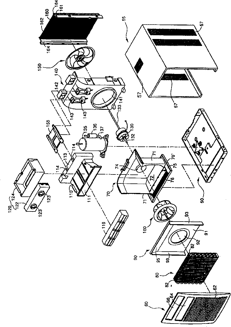 Partition plate and air flow arrangement for window type air conditioner