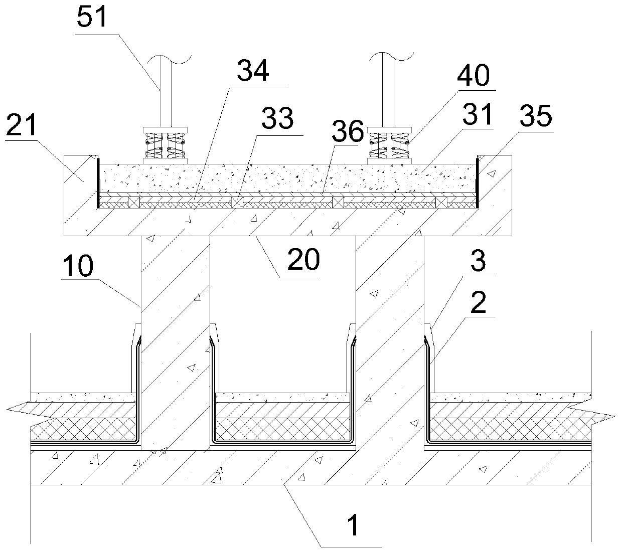 Roof cooling tower vibration and noise reduction base and construction method thereof