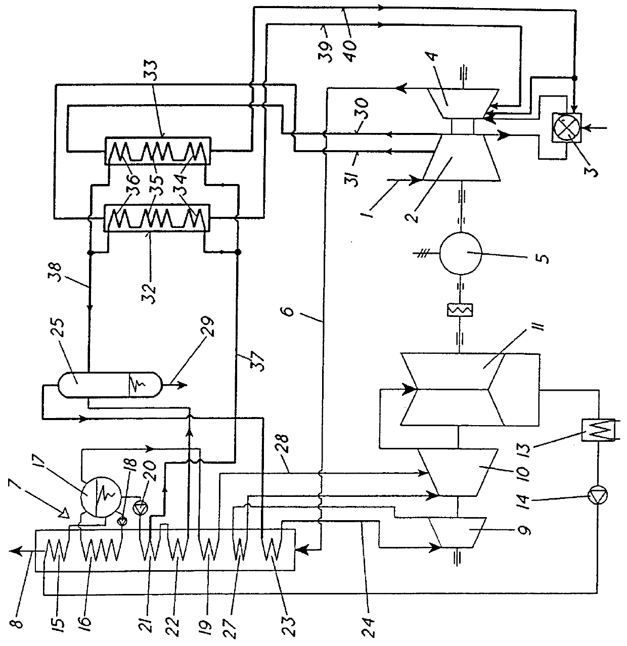 Combined cycle power station with gas turbine cooling air cooler