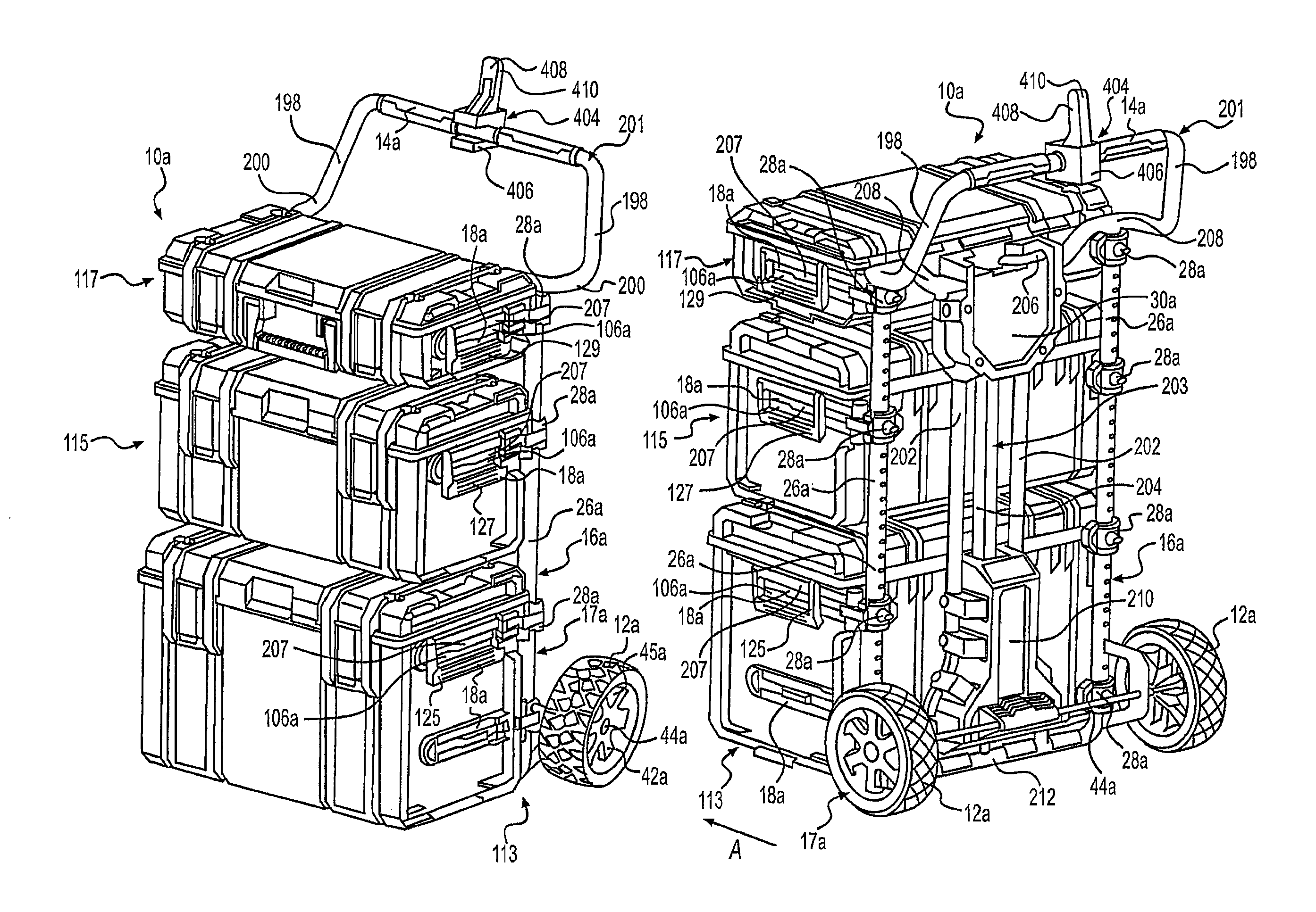 Rolling container assembly with adjustable storage units