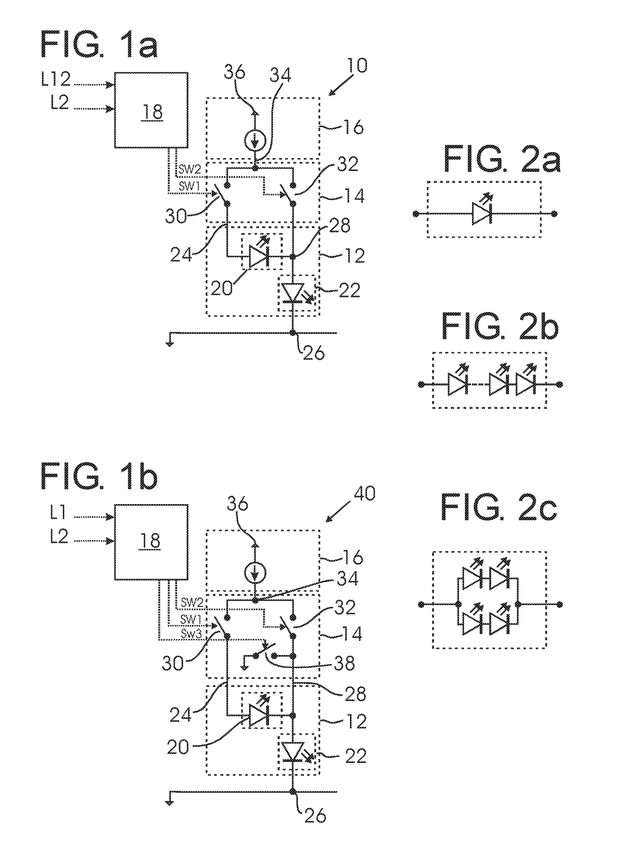 LED lighting circuit with controllable LED matrix