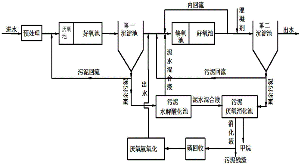 A sewage treatment process and sewage treatment system