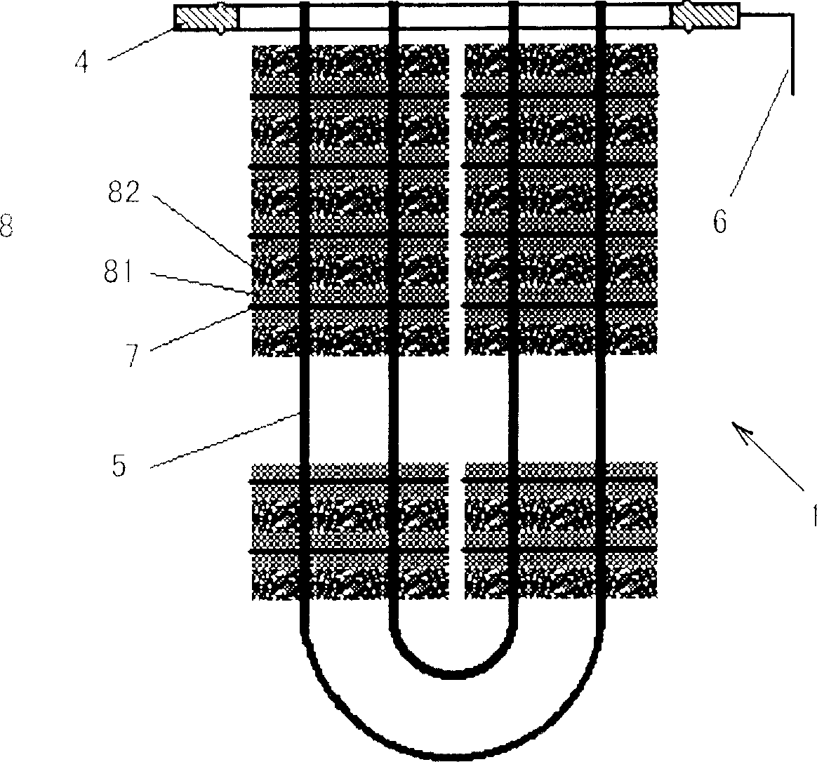 Structure of active carbon fibrous adsorptive bed with static charge reinforcing control