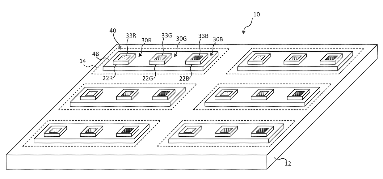 Micro-Transfer Printed LED and Color Filter Structure