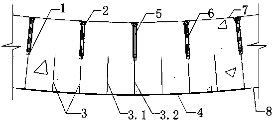 Reinforcing device of large size arc-shaped embedded part for fixation on outer wall of silo and use method