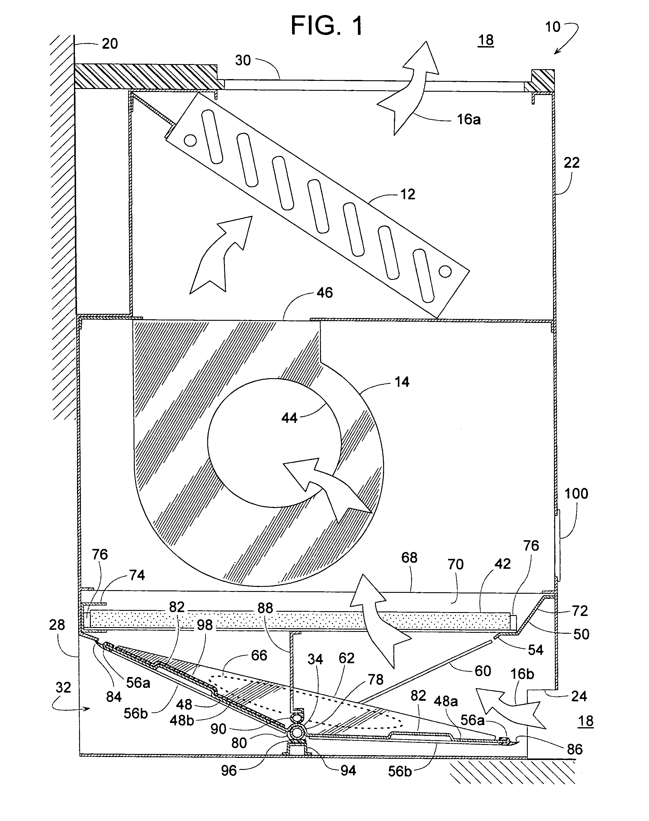 Unit ventilator having a splitter plate and a pivoting damper blade assembly