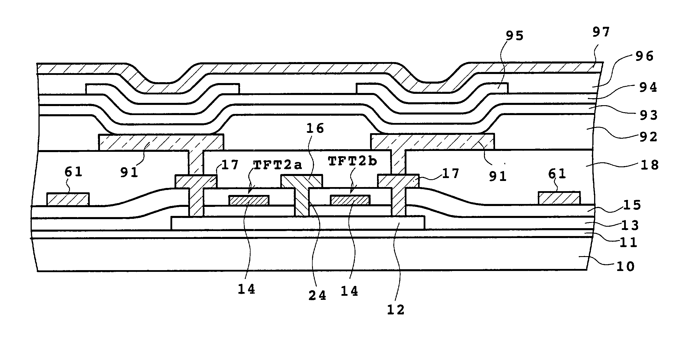 Semiconductor device having thin film transistor for supplying current to driven element