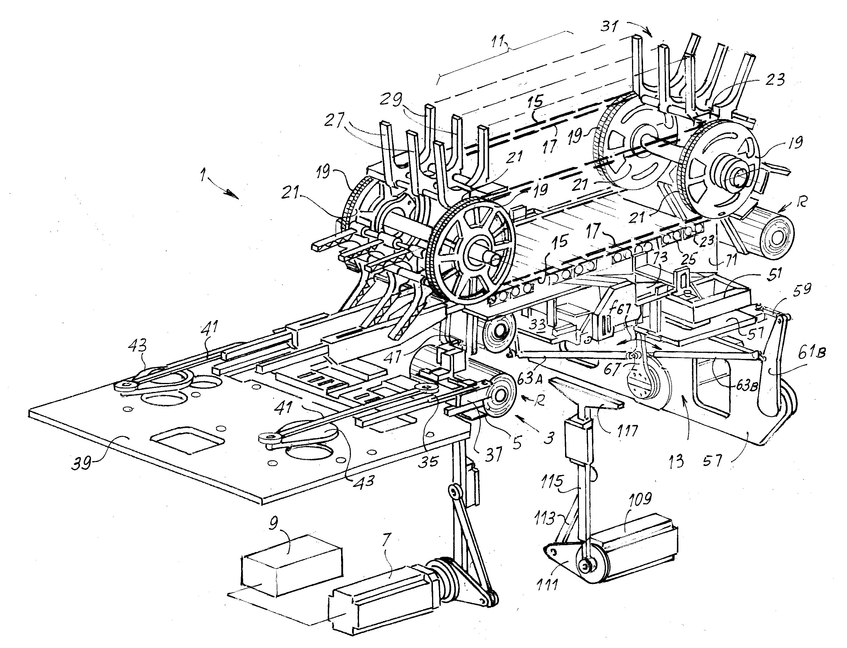 Packaging machine for packing rolls of paper and the like