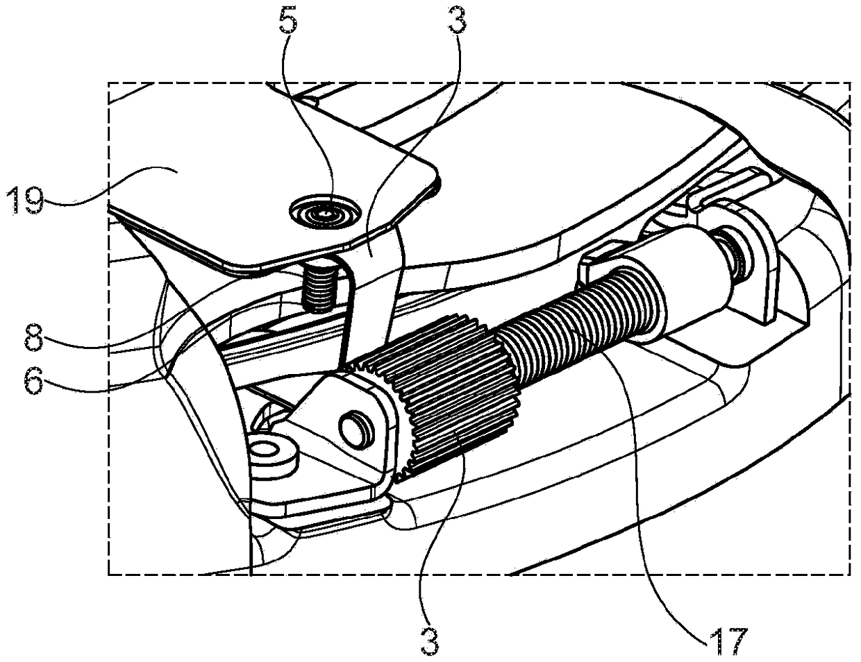 Wear compensation device having a pre-fixed threaded pin, clutch and assembly method