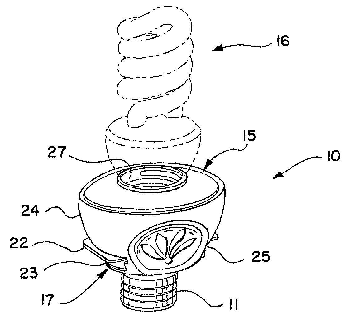 Adapter for Light Bulbs Equipped with Volatile Active Dispenser and Light Emitting Diodes