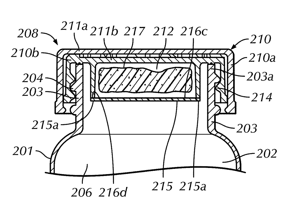 Container assembly and closure with predetermined humidity and related method