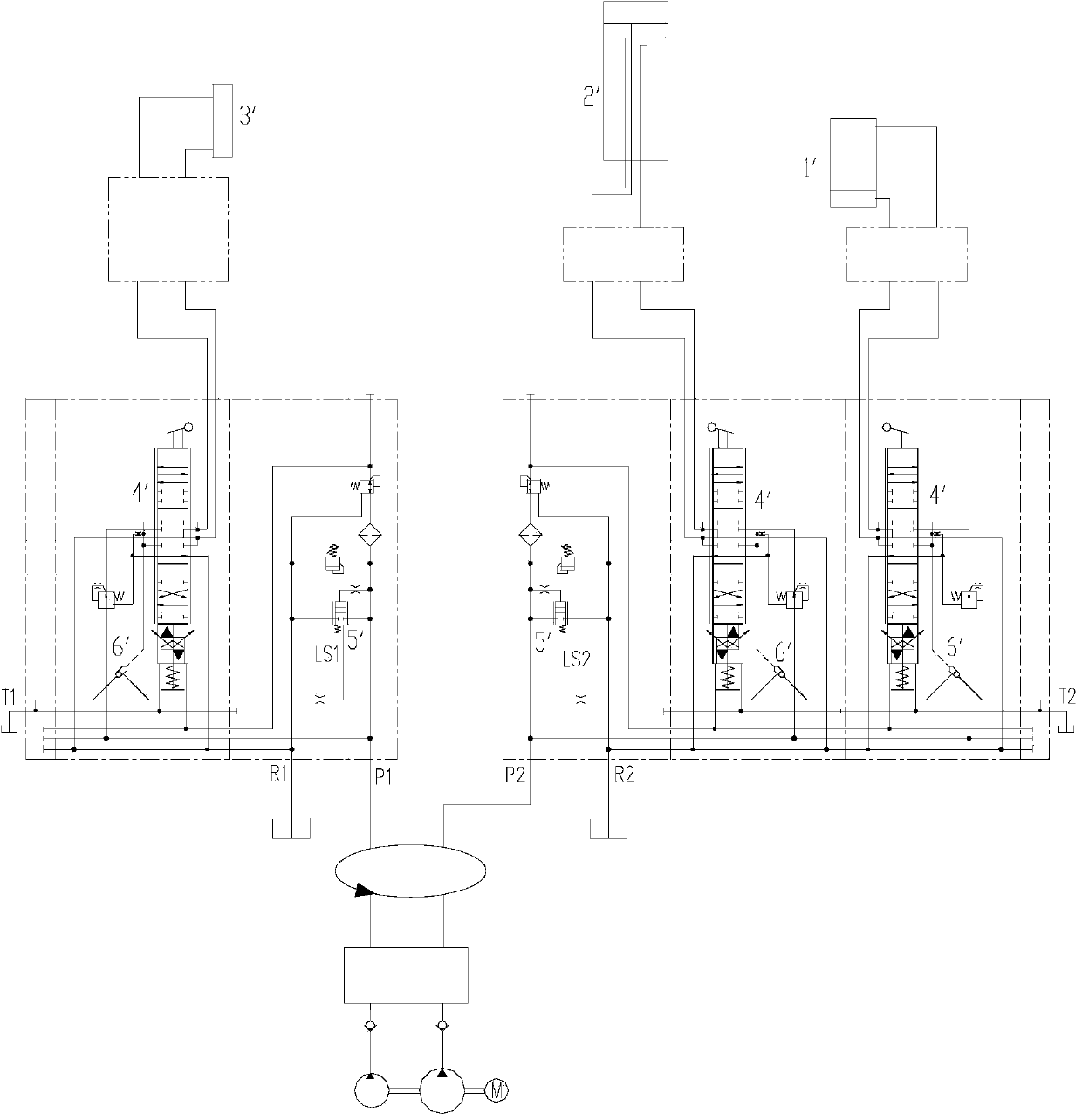 Dual-pump bidirectional confluence control system and fire truck adopting same