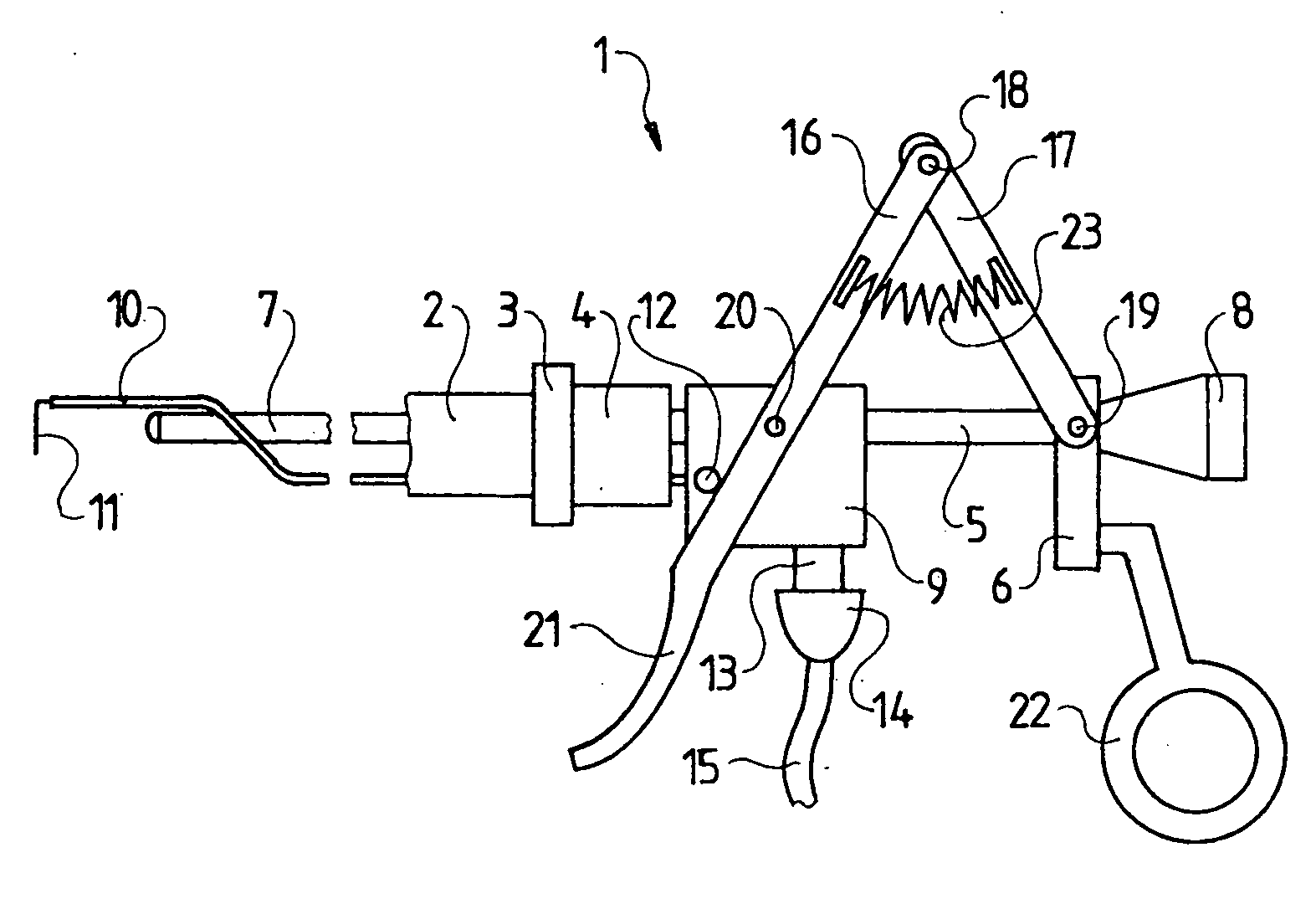 Resectoscope electrode that is longitudinally displaced by a carriage