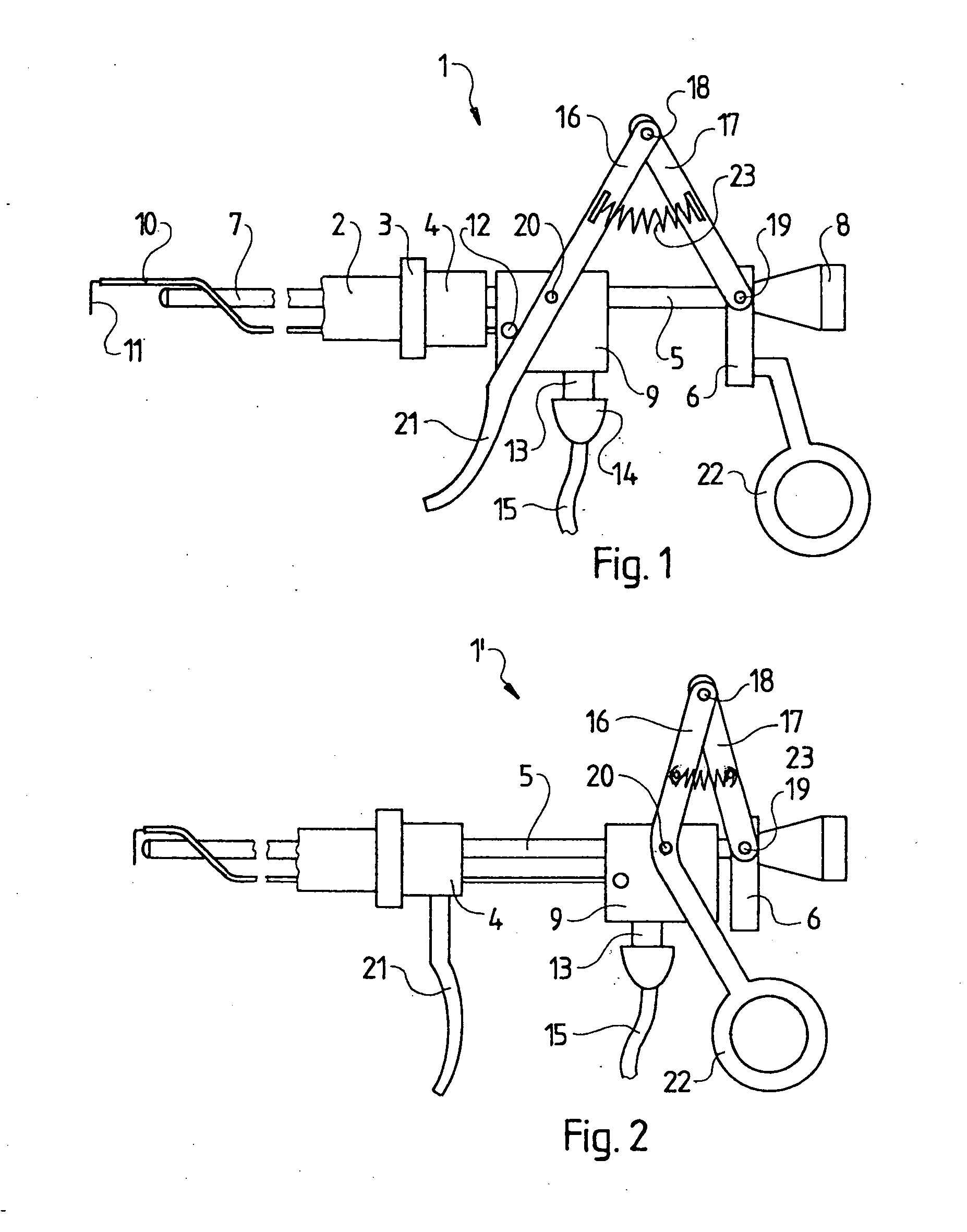 Resectoscope electrode that is longitudinally displaced by a carriage